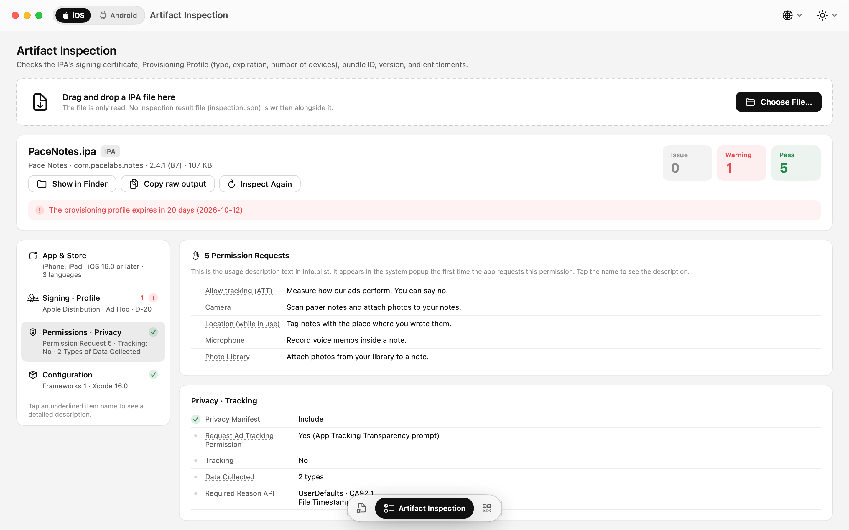 IPA inspection: permission usage descriptions and privacy