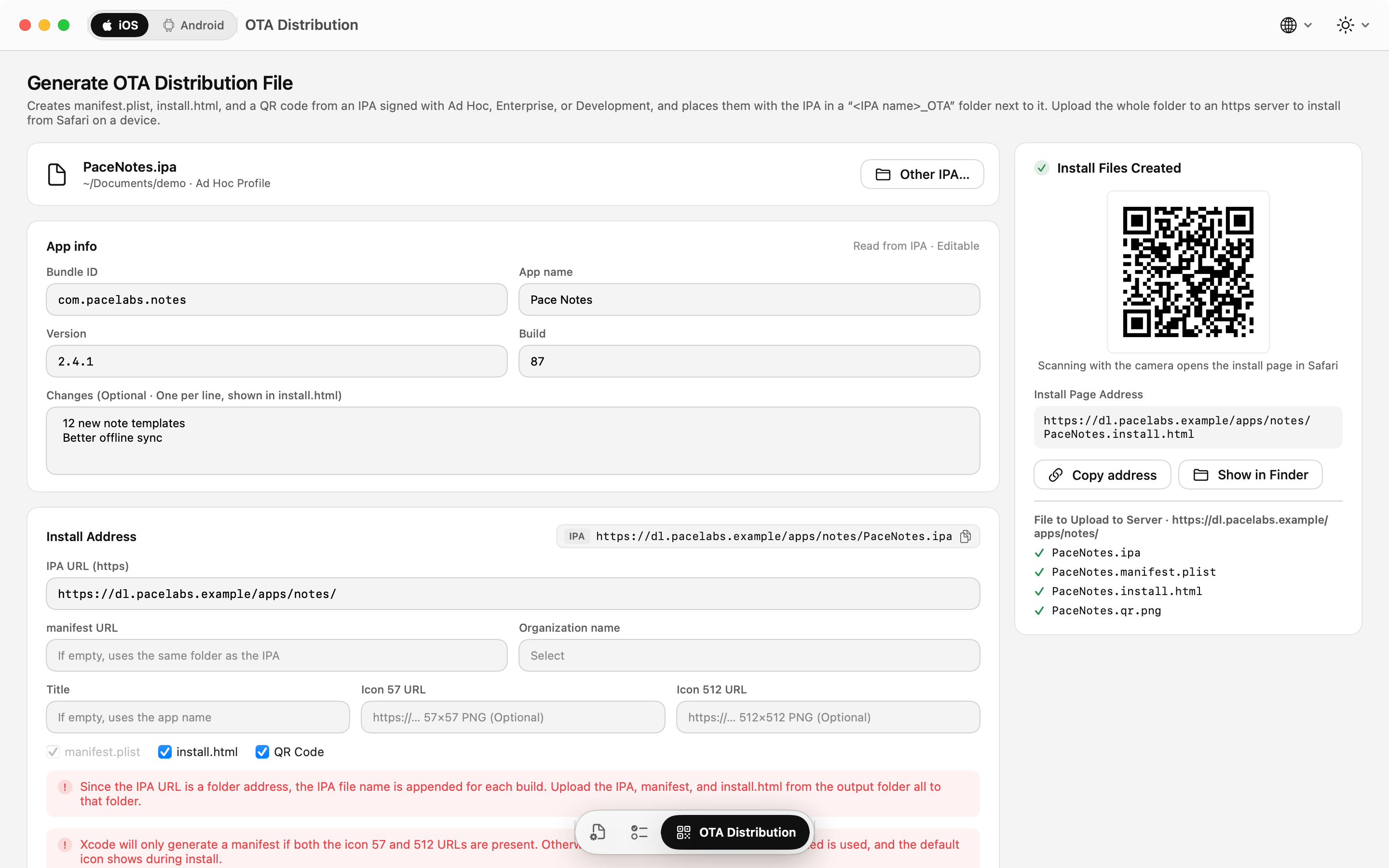 iOS OTA install file generator