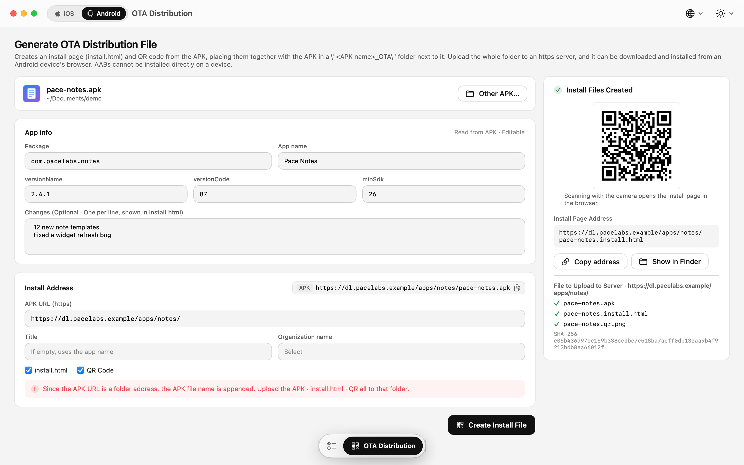 Android OTA install page generator